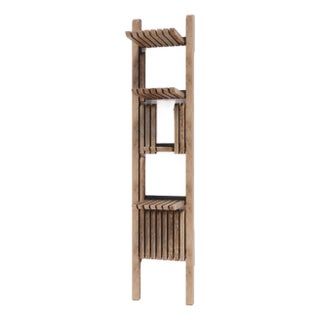 Modern Shelving System Handcrafted Honey Stained Wood on the Steel Frame Modular Shelves 500 Mm For Sale