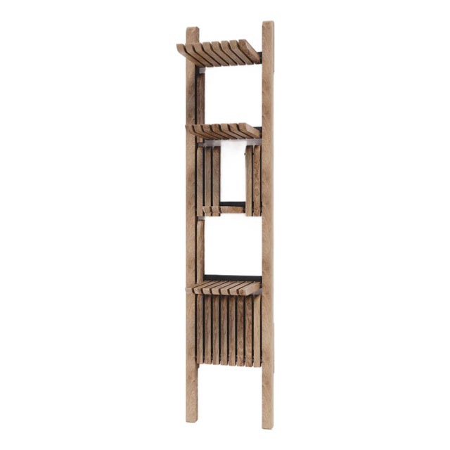 Modern Shelving System Handcrafted Honey Stained Wood on the Steel Frame Modular Shelves 500 Mm For Sale