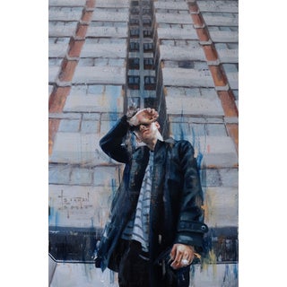 File, Index, Catalogue by Stefan Smit | Oil on panel of a figure in front of a tall building For Sale