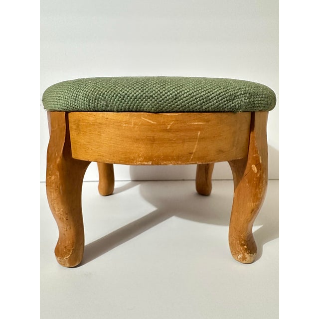 Mid 20th Century Vintage Mid 20th Century Small Wooden Footstool With Needlepoint Cushion For Sale - Image 5 of 12