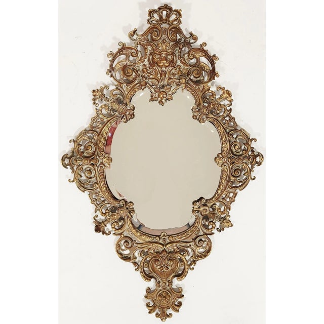 Metal fRENCH 19th C Pierced Gilt Bronze Gargoyle Face Wall Mirror For Sale - Image 7 of 11