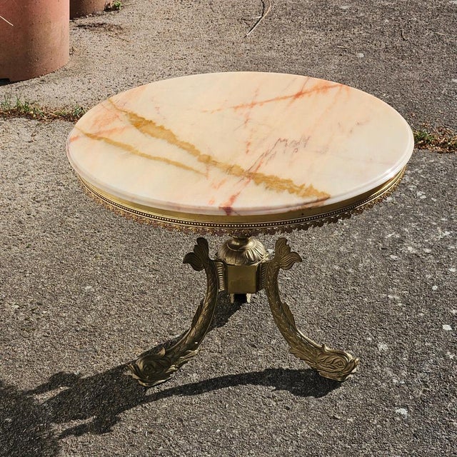 1960s Vintage French Marble and Brass Coffee Table, 1969 For Sale - Image 5 of 15