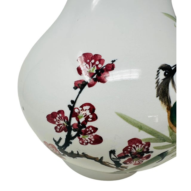 Vintage Hand-Painted Famille Rose Porcelain Vase With Bird , Floral, and Bamboo Motif, Made in Taiwan For Sale In Tampa - Image 6 of 12