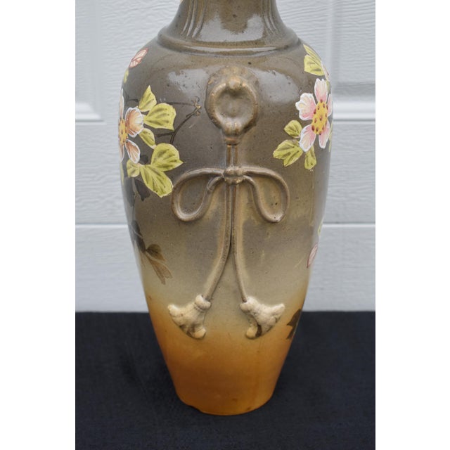 Antique Japanese Satsuma Style Moriage Porcelain Vase Hand Painted Blossoms For Sale - Image 12 of 14