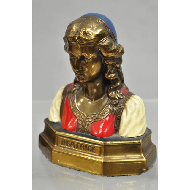 Antique Dante & Beatrice Painted Figural Bronze Bust Bookends - A Pair For Sale In Philadelphia - Image 6 of 10