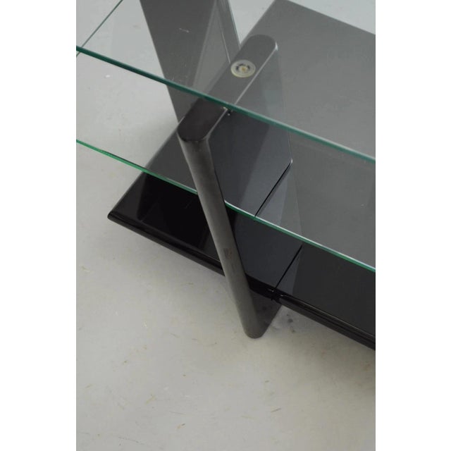 Black Late 20th Century Black Lacquer & Glass 3 Tier Space Age End Tables - A Pair For Sale - Image 8 of 11