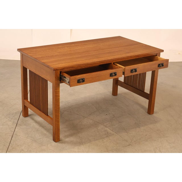 Mission Stickley Mission Collection Oak Spindle Writing Desk For Sale - Image 3 of 18