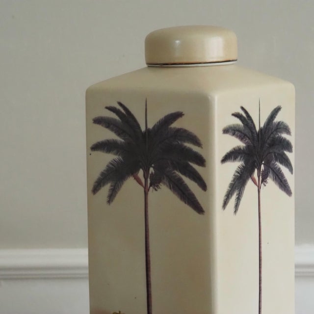 Ceramic Jar with Lid and Botanical Palm Motif in the style of Georgian Printmaking For Sale - Image 4 of 9