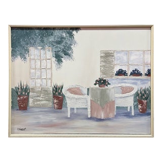 Vintage Signed “Edwards” Garden Scene Painting For Sale