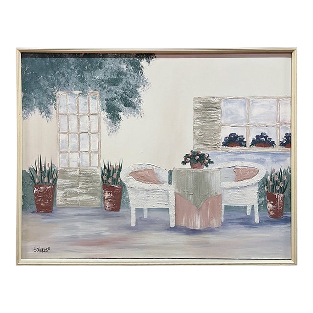 Vintage Signed “Edwards” Garden Scene Painting For Sale