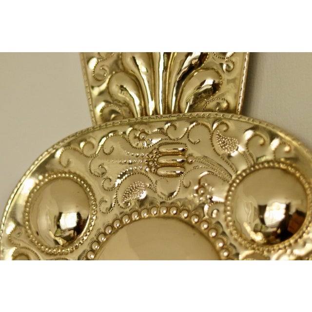 Large Mid-Century Swedish Baroque Style Brass Sconces, Set of 2 For Sale - Image 4 of 18