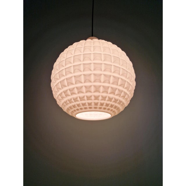 Space Age White Opaline Glass Spherical Pendant Light, 1960s For Sale - Image 4 of 13