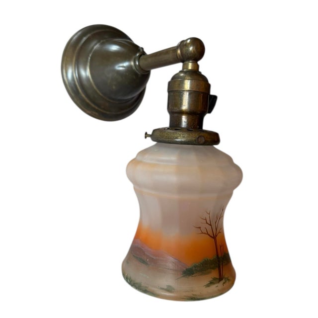 Antique Hand Painted Tree Landscape Wall Sconce For Sale In Los Angeles - Image 6 of 7