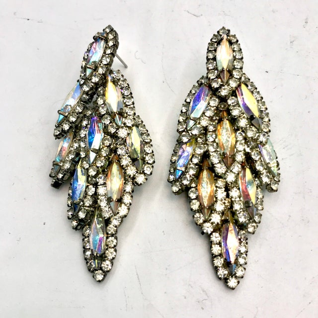 This is part of Chairish’s Costume Jewelry assortment. Talk about glam! These are stunning 1950s dramatic clear with...