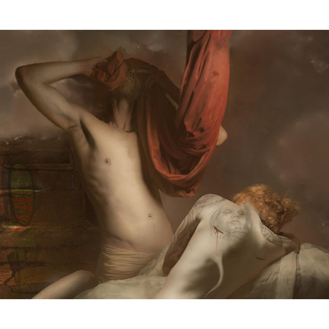Surrealism The Stairs by Mariska Karto | Photocollage on aluminum depicting figures in a dramatic composition For Sale - Image 3 of 5