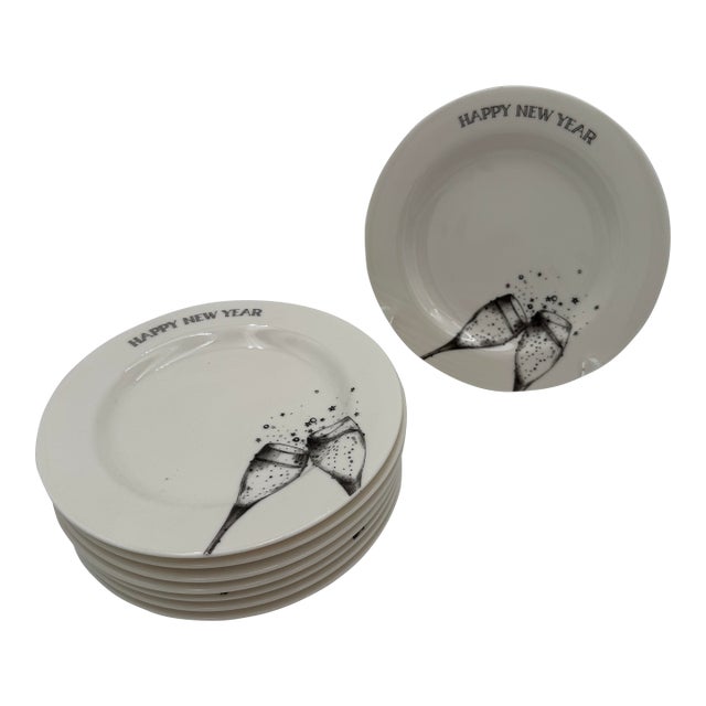 Vintage Salad Plates in Millennium by Epoch 8" Champagne Glass Toast Cheers Y2k - Set of 8 For Sale