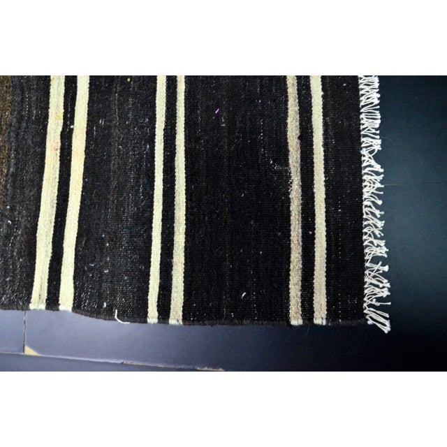 Vintage Tribal Turkish Black Kilim Runner Rug For Sale - Image 9 of 11