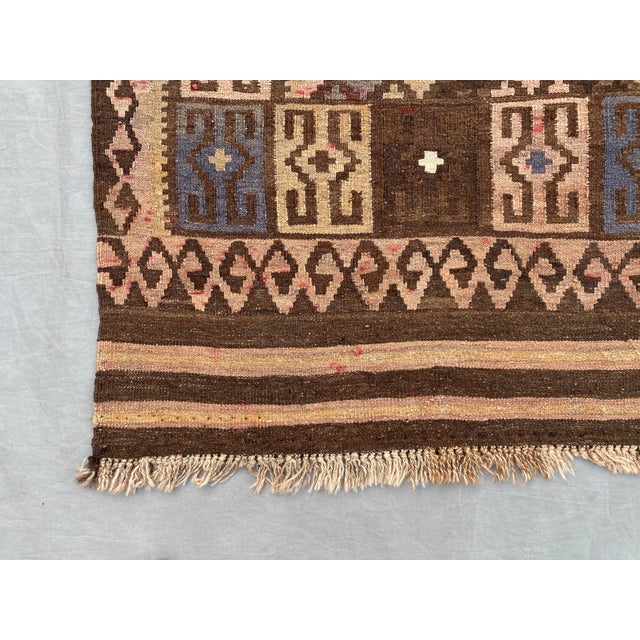 Camel Afghan Maimana Kilim Accent Rug, Handwoven Wool, 3x7, Brown & Camel For Sale - Image 8 of 8