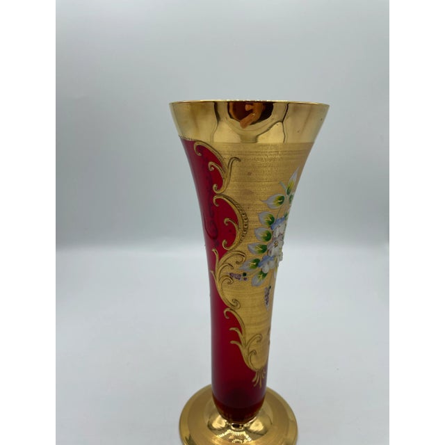 Late 19th Century Moser Style Cranberry Glass Vase With Gilt and Applied Floral Decoration For Sale - Image 11 of 11