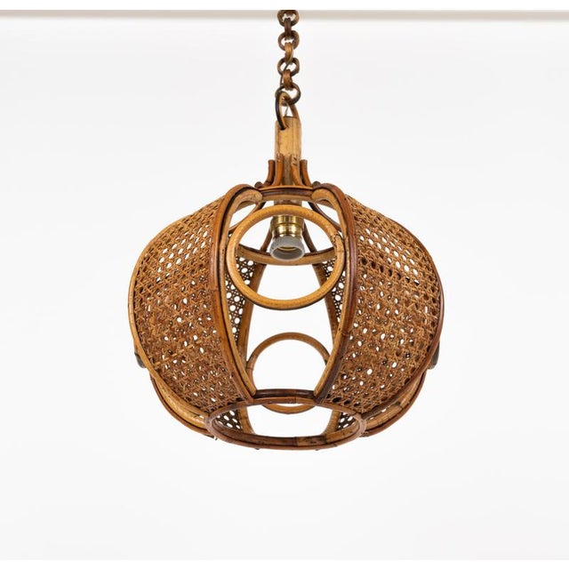 1960s Mid-Century French Riviera Pendant Light in Rattan and Wicker, Italy, 1960s For Sale - Image 5 of 17