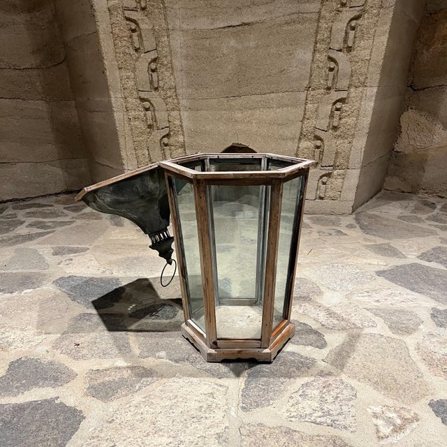 French Rustic Antique Wood Candle Lantern For Sale - Image 4 of 9