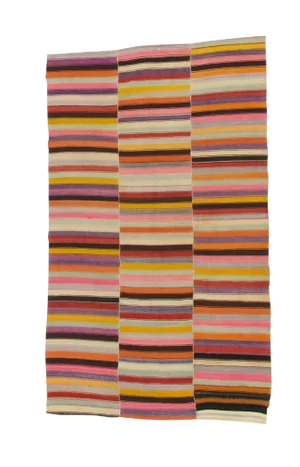 1960s Vintage Colorful Striped Turkish Kilim Rug- 5′1″ × 8′6″