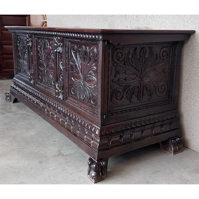 Baroque 19th Century Italian Carved Cassone Trunk With Original Hardware For Sale - Image 3 of 13