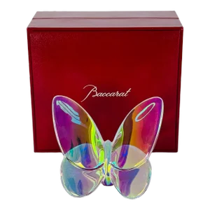 Baccarat Clear Iridescent Lucky Glass Butterfly Figurine With Box