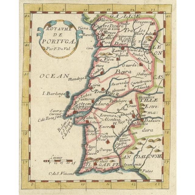 Antique Miniature Map of Portugal by Pierre Du Val, Paris, France, 1680 For Sale - Image 9 of 10