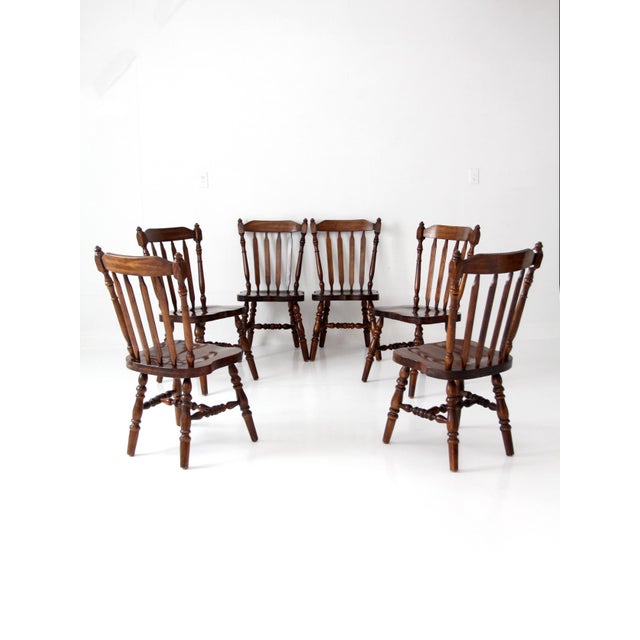 Vintage Colonial Spindle Back Wood Dining Chairs Set of 6 For Sale - Image 10 of 16