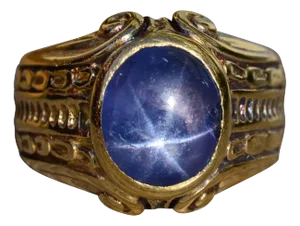 The Lilburn: Men's Signed 18K Yellow Gold Cocktail Ring set with Star Sapphire