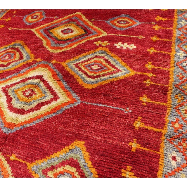 Tribal Tribal Turkish Konya Rug With Diamond Design in Beautiful Royal Red Background For Sale - Image 3 of 13