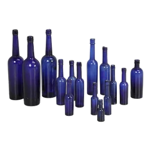 Collection of '15' Cobalt Blue Caster Oil Hand Blown Bottles Made in 1800s