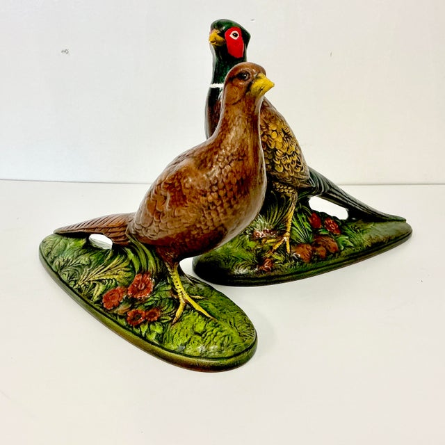 1973 Boho Chic Americana Folk Art Ceramic Pheasants - A Pair For Sale - Image 4 of 16