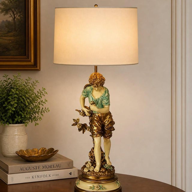Louis Auguste Moreau / L & F Moreau art nouveau figural lamp. Signed on the base with the stamp of Collection. Cast iron,...