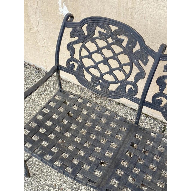 Metal Tuscan Mediterranean Style Cast Aluminum Garden Patio Settee Loveseat Bench For Sale - Image 7 of 9