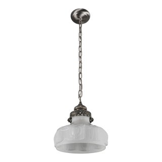 Mid 20th Century Victorian White Glass Nickel Chain Pendant Light For Sale