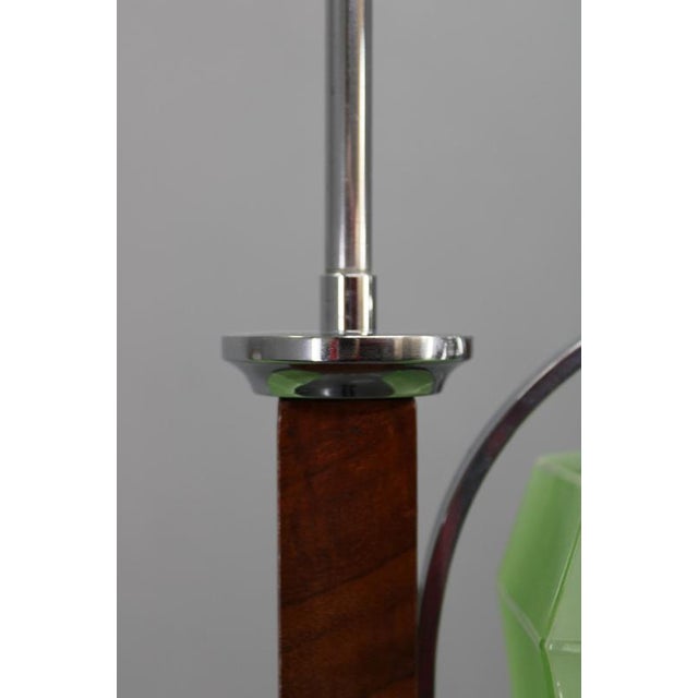 Metal Art Deco Chandelier with Green Glass Shades, Czechoslovakia, 1930s For Sale - Image 7 of 14