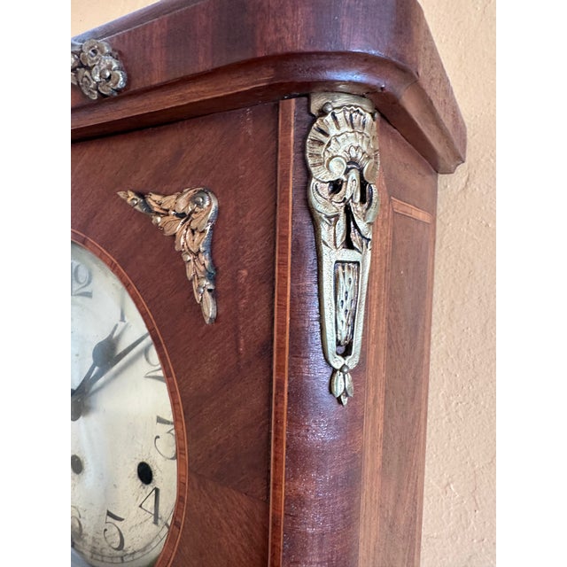 Antique German Inlaid French Style Box Wall Clock 8 Day With Westminster Chime For Sale - Image 10 of 11