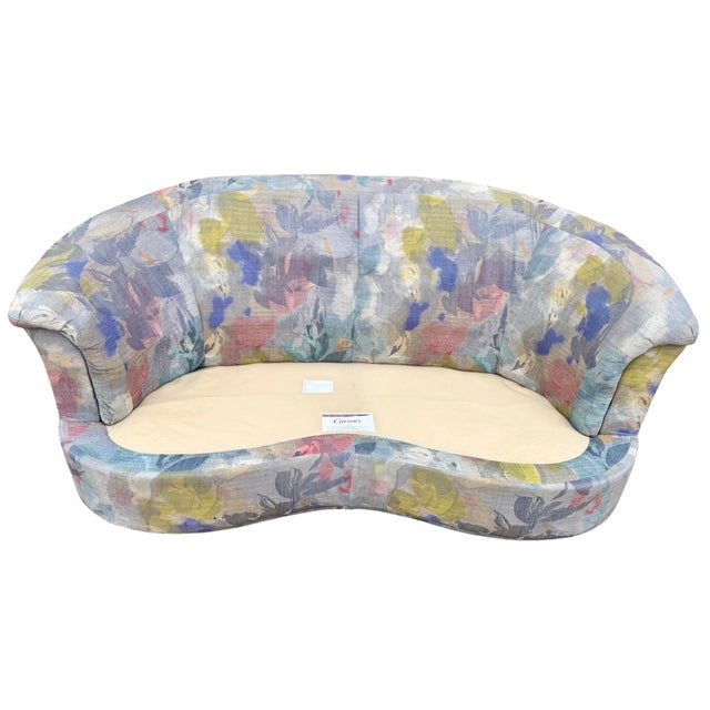 1990 Postmodern Kagan Style Biomorphic Kidney Bean Shaped Curved Platform Carson’s Loveseat Sofa For Sale - Image 11 of 12
