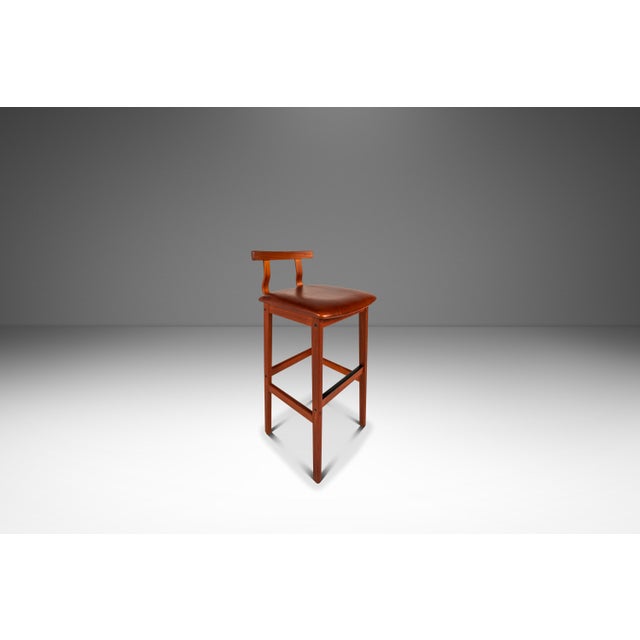 Mid-Century Modern Rare Mid-Century Danish Modern Barstool in Teak & Leather by Knud Bent for Korup Stolefabrik, Denmark, C. 1960s For Sale - Image 3 of 18