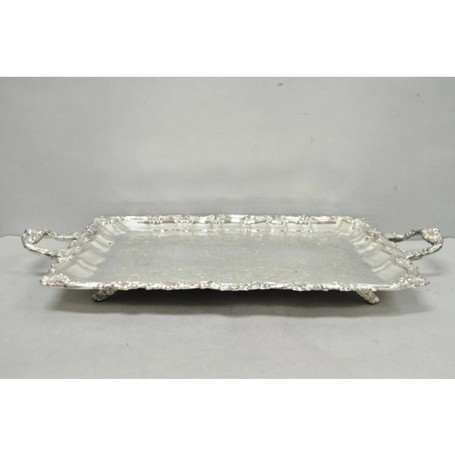 Vintage Sheridan English Victorian Silver Plated Footed Serving Platter Bar Tray For Sale - Image 10 of 14