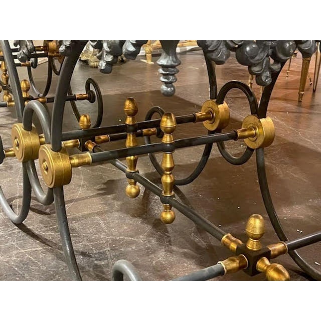 Early 20th Century ﻿ French Steel and Bronze Bakers Tables With Original Grey Marble Tops For Sale - Image 5 of 10