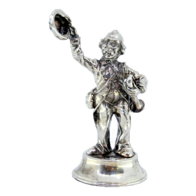Silver Trumpet Player Waving His Hat on Round Beaded Base For Sale
