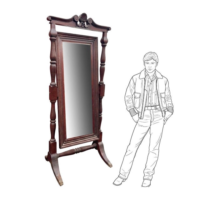 Massive Late 1800s Mahogany Cheval Mirror For Sale - Image 4 of 10