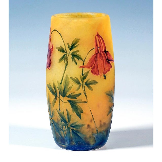Cylindrical vase, colourless glass with flaky yellow-orange, with brown powder inclusions in the lower section, highly...