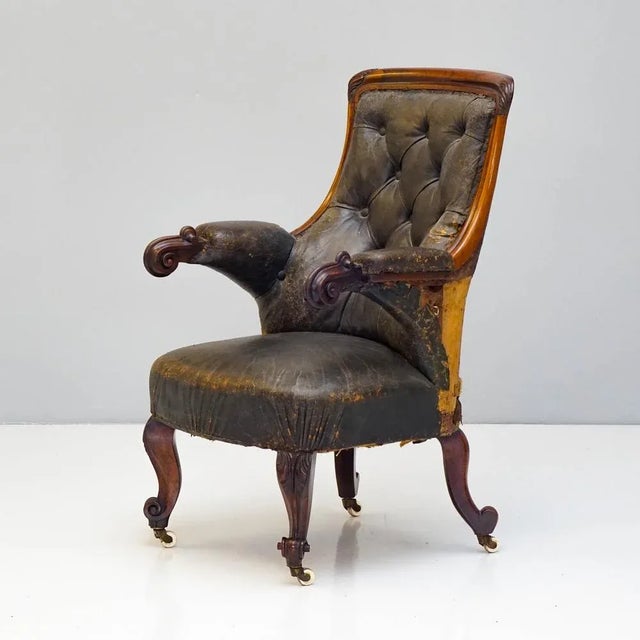 Brown Library Armchair in Leather and Rosewood For Sale - Image 8 of 8