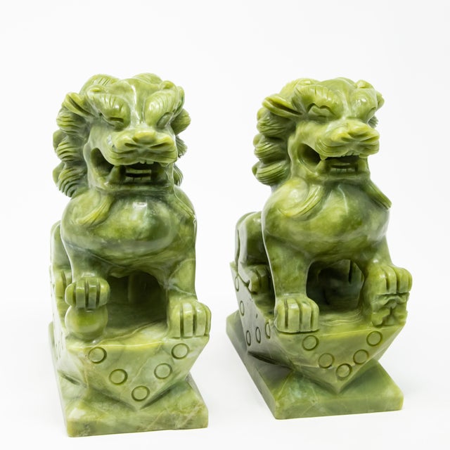Chinese Carved Jade Stone Guardian Lion Figurines - a Pair For Sale In Nashville - Image 6 of 13