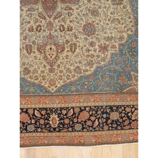 Antique Persian Mohtasham Kashan Carpet, Traditional, Soft, Ivory, Blue, Green For Sale - Image 10 of 12