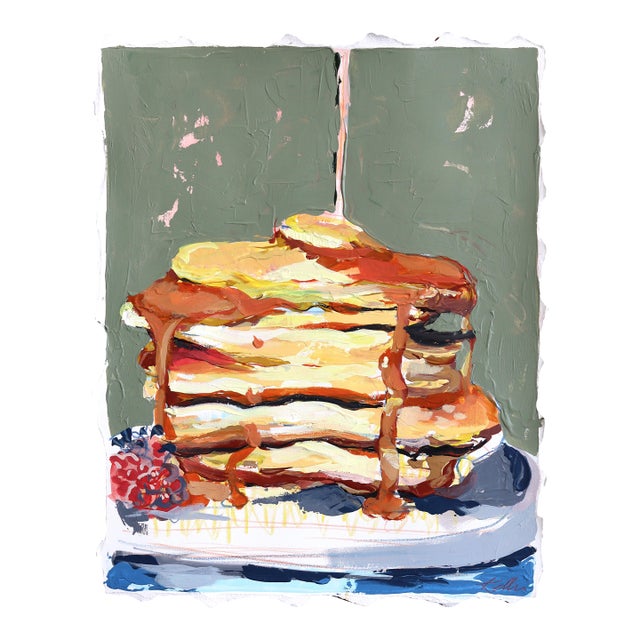 Stacks - Original Gold and Green Abstract Mixed Media Work on Paper by Kellie Newsome For Sale